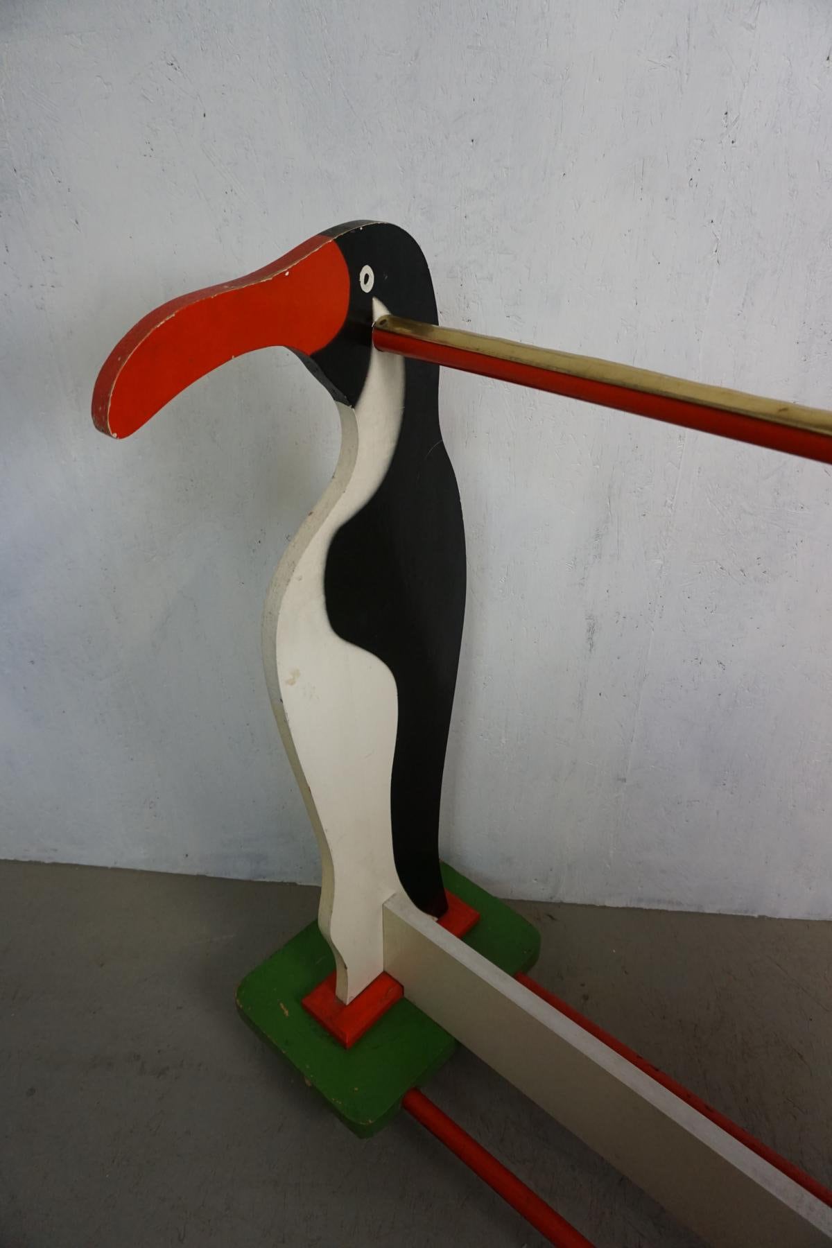 50er 60er Kleiderständer Garderobe Pinguin Holzfigur Stummer Diener Rollbar Unikat Vintage