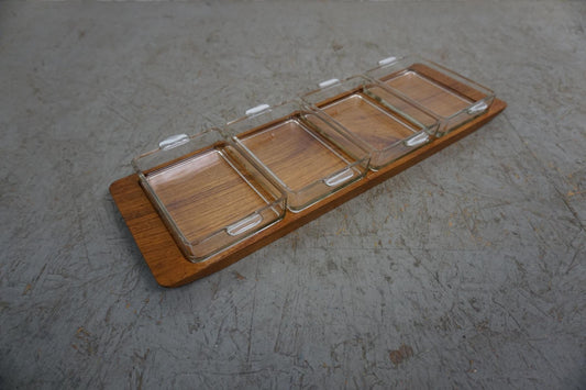 Dekoratives Teakholz Tablett mit vier Glasschalen Original Artiform